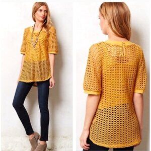Anthropologie Angel of the North Senoia Mustard Crochet Top Open Knit Boho Sz L